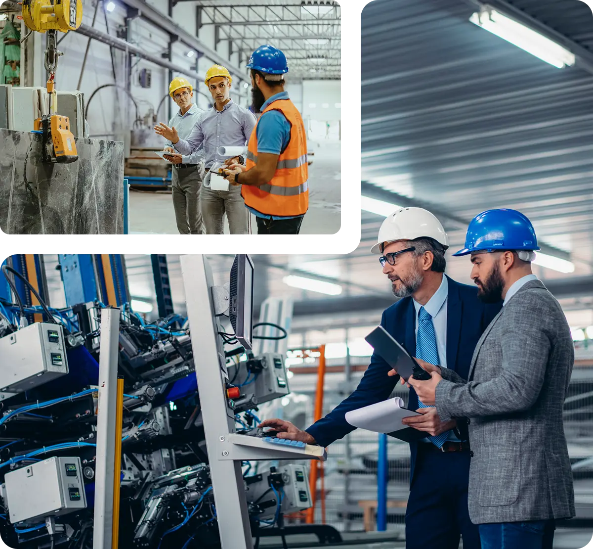 Engineers reviewing machinery data