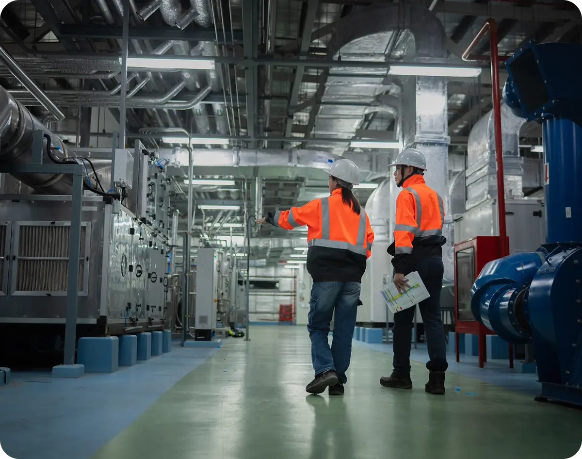 Factory inspection by two workers