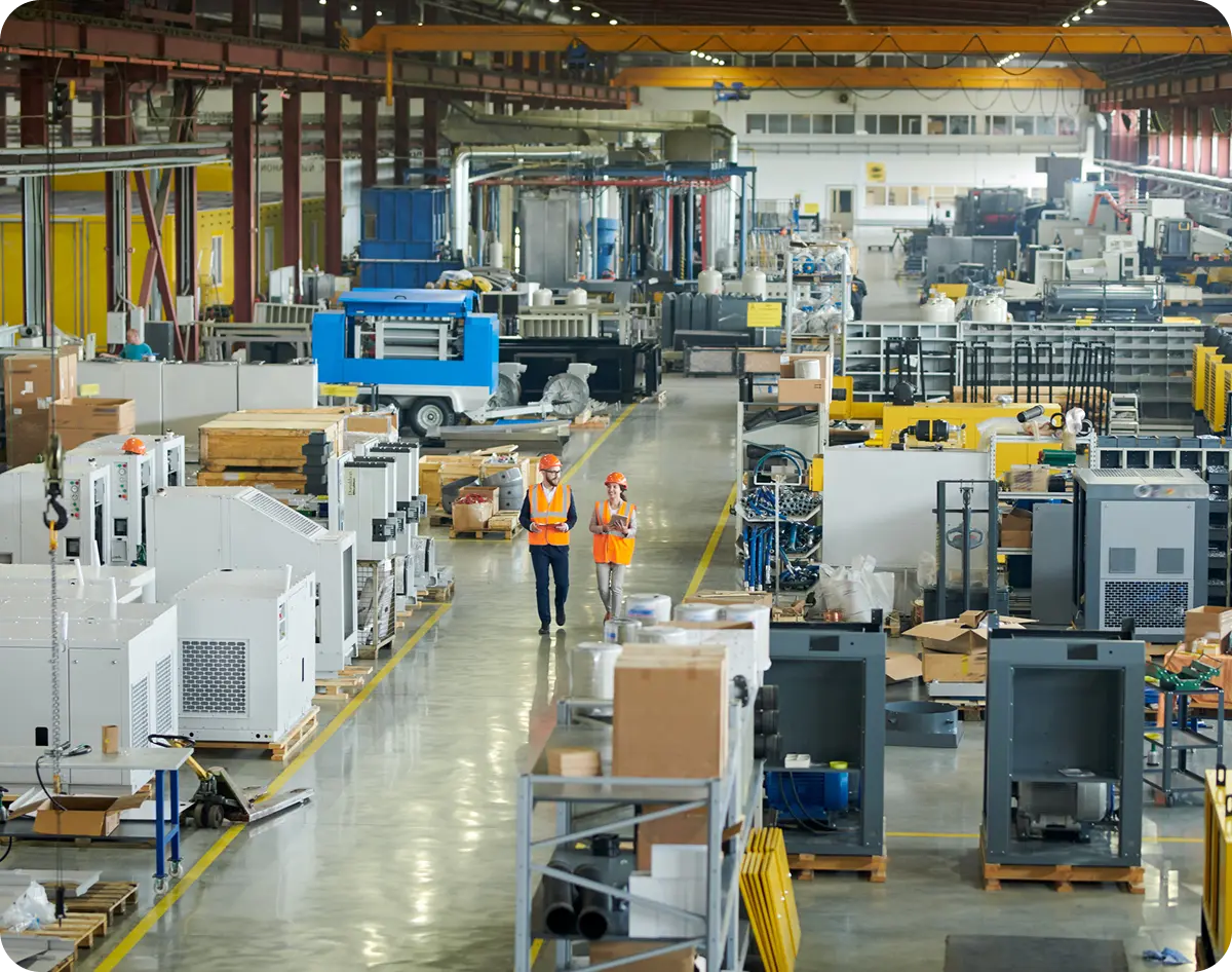 Factory interior with equipment and employees