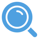 Blue magnifying glass icon on black background